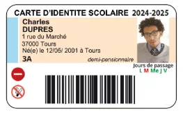 Carte identité scolaire recto